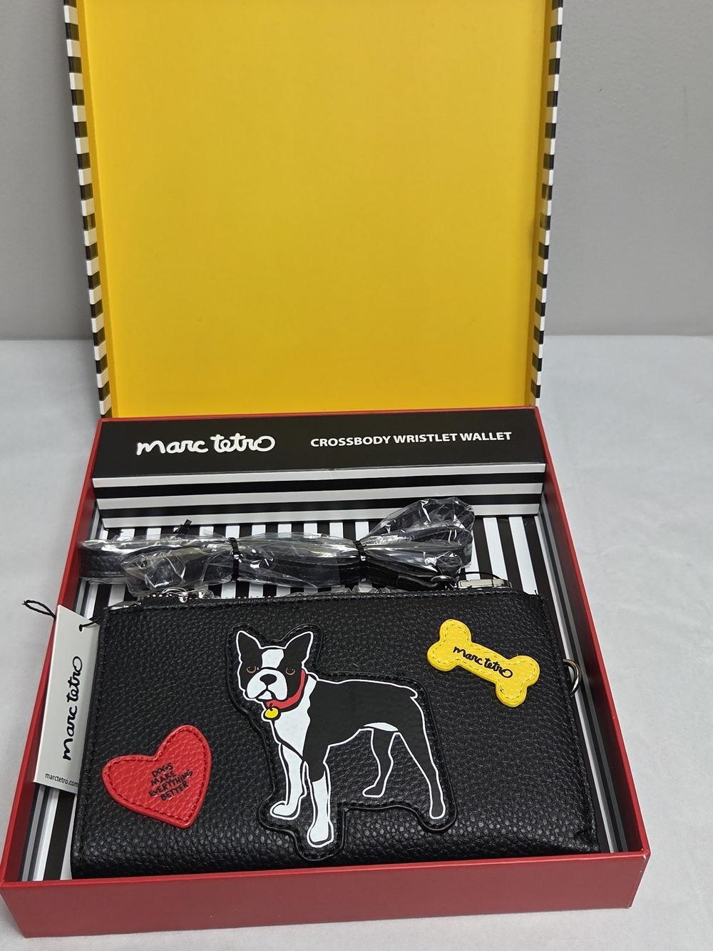 Marc Tetro Boston Terrier Crossbody Wristlet Wallet NWT with Gift Box